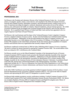 CV for Neil Broom Expert Witness in Computer Forensics Investigations in Montana